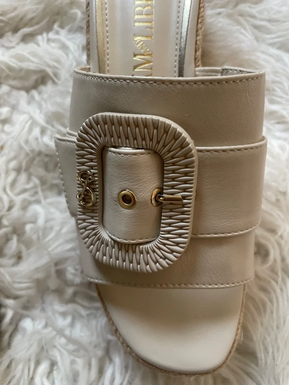 Sam and Libby Crysta Wedge Sandals Womens‎ 8 Ivory Platform Espadrille Buckle